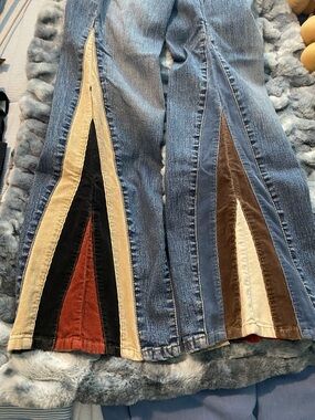 Rampage Blue Denim Flare Jeans with Multicolor Corduroy Insets